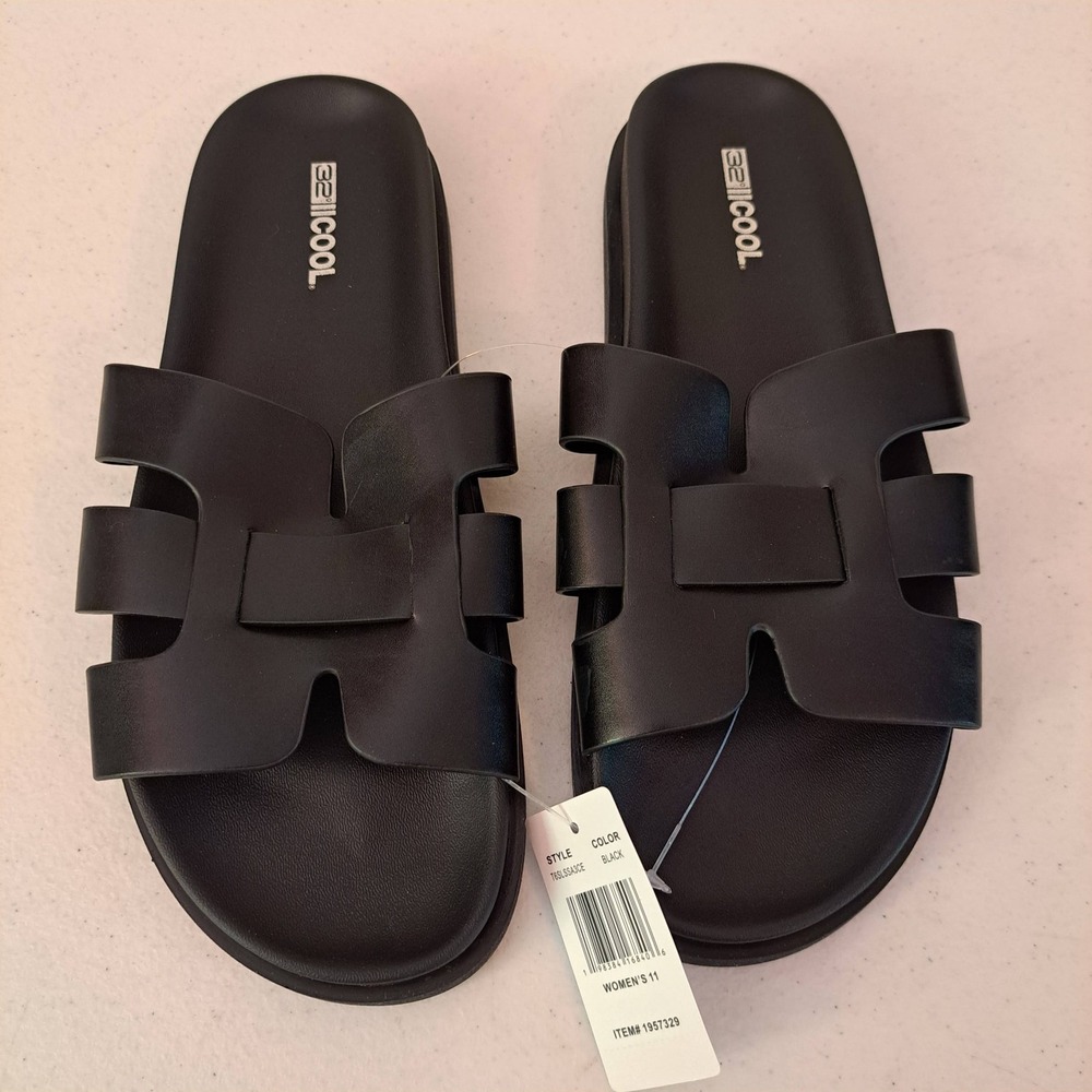 32 Degrees‎ Cool H-Band Sandals Womens 11 Black New Cushioned Slide